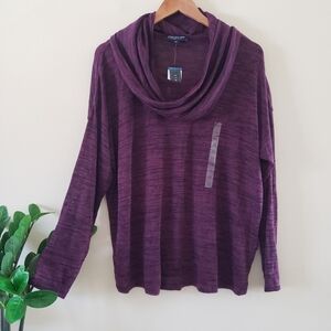 Jones New York NWT Light Knit Sweater With Removable Collar - Purple/Black 1X